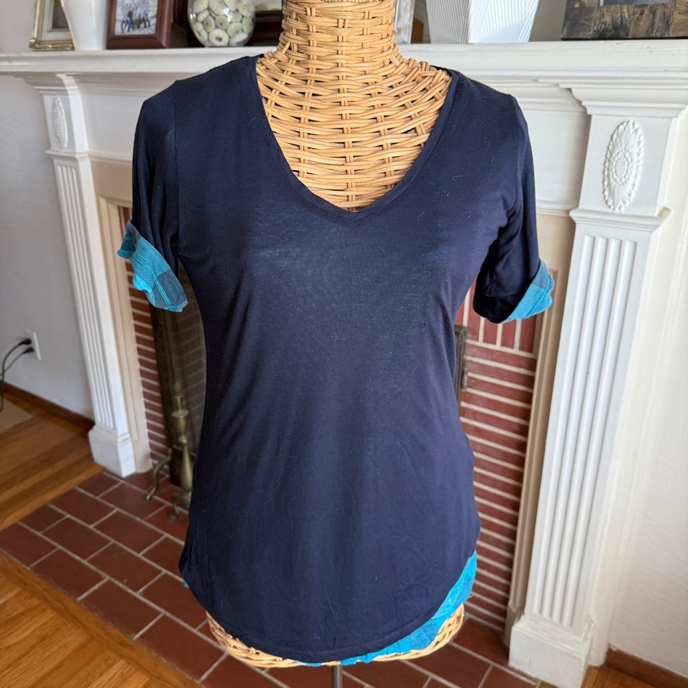Burberry nova check teal reversible vneck top Small/medium - Picture 5 of 12